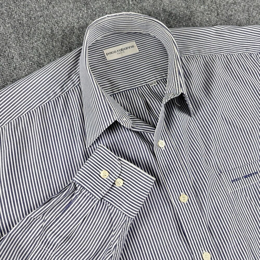 Paco Rabanne Shirt Mens 105/B US XL Blue White Stripe Long Sleeve Pocket